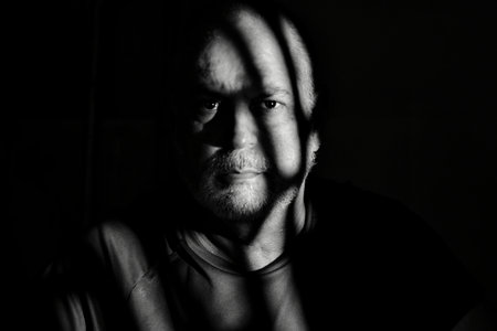 portraits facial expression body movements modern man in black and white photo fine art silhouette image of expression lighting light and shadowの写真素材