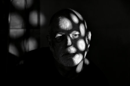 portraits facial expression body movements modern man in black and white photo fine art silhouette image of expression lighting light and shadowの写真素材