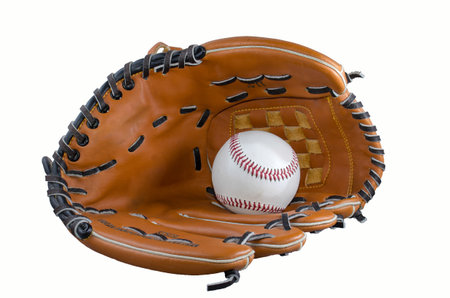 baseball and glove isolatet at white backroundの写真素材