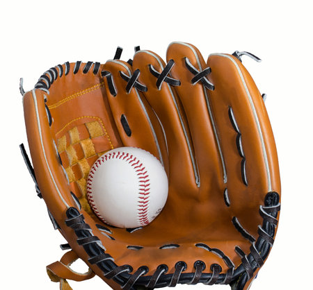 baseball and glove isolatet at white backroundの写真素材