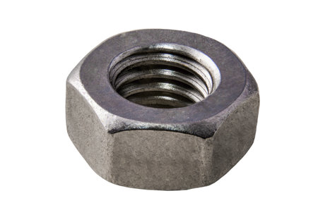 a hexagonal metric nut at white backroundの写真素材