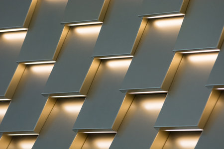 A wall in at post office with lights perfectly as backroundの写真素材