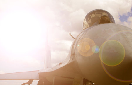 Modern jet fighter in the skyの写真素材