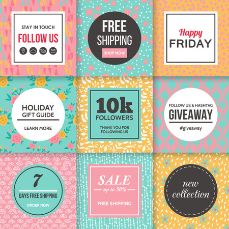 Modern promotion banners template for social media and mobile apps. Creative promotion  banners with hand drawing seamless pattern design.のイラスト素材