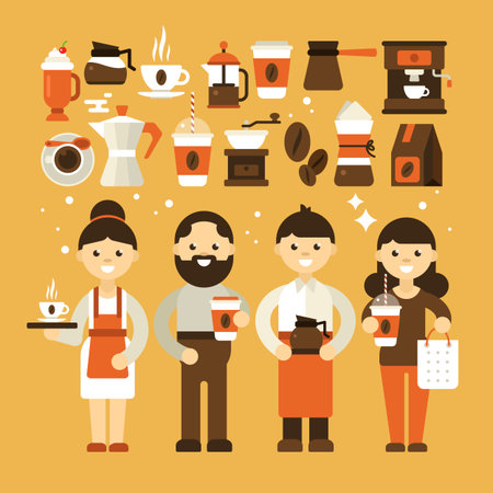 Coffee shop icons and characters for web and graphic designのイラスト素材