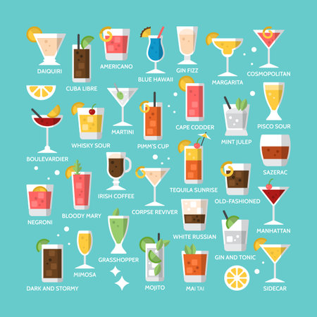 Cocktail alcohol mixed drink icons for menu, web and graphic designのイラスト素材