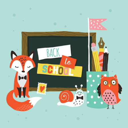 Back to school banner design with cute woodland animals.のイラスト素材