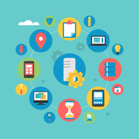 Flat icons design for server computing and data baseのイラスト素材