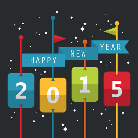 Happy New Year 2015 greeting card design in flat styleのイラスト素材