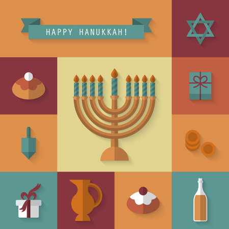 Hanukkah holiday flat modern iconsのイラスト素材