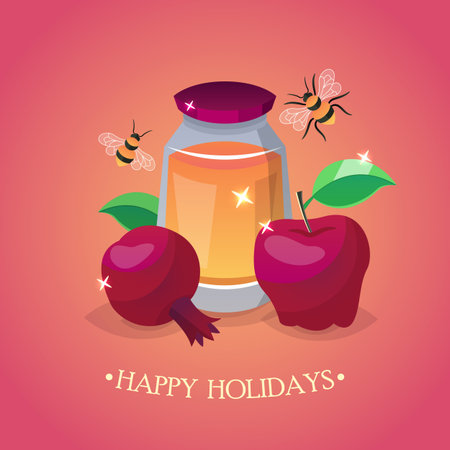 Jewish holiday Rosh Hashana (New Year) greeting card designのイラスト素材