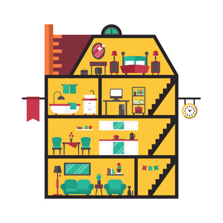 Modern house interior with furniture. Flat stylish icons designのイラスト素材
