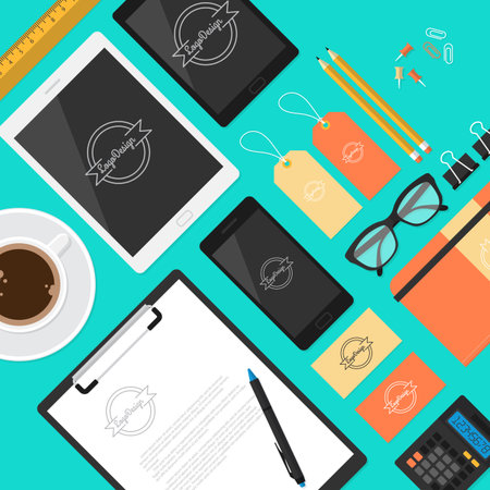 Flat mock up template for business workplace and branding designのイラスト素材