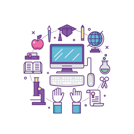 Thin line flat design for back to school concept and e-learningのイラスト素材