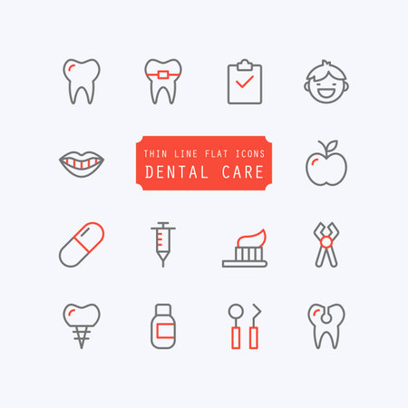 Dental care thin line trendy icons. Vector illustrationのイラスト素材