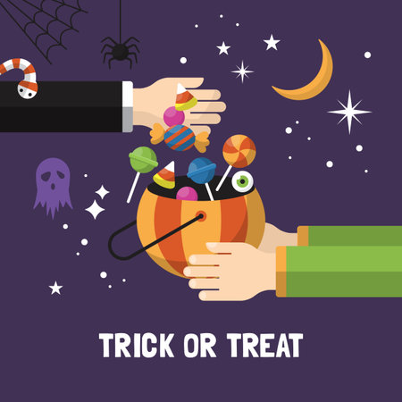 Halloween trick or treat card design. Vector illustrationのイラスト素材