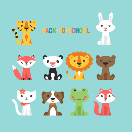 Cute geometrical animals for back to school flat modern designのイラスト素材