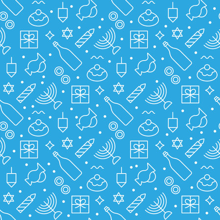 Hanukkah seamless pattern modern linear art design. Vector illustrationのイラスト素材