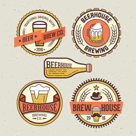 Beer design template for pub, bar or restaurant. Trendy badges vector illustrationのイラスト素材