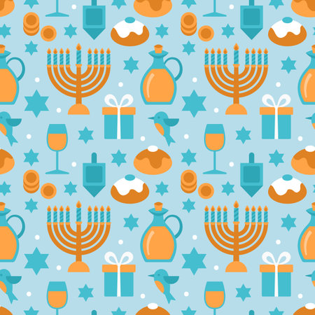 Hanukkah seamless pattern modern flat design. Vector illustrationのイラスト素材