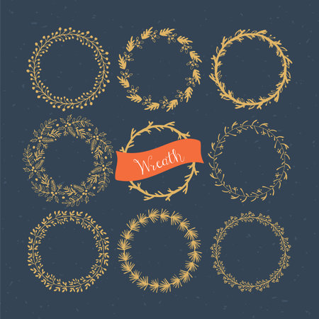 Christmas wreath hand drawing set. Vector illustrationのイラスト素材