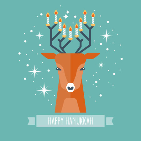 Hanukkah holiday design with deer and menorahのイラスト素材