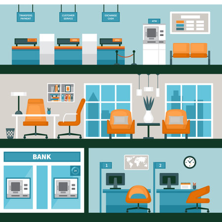 Empty bank office interior. Vector illustrationのイラスト素材