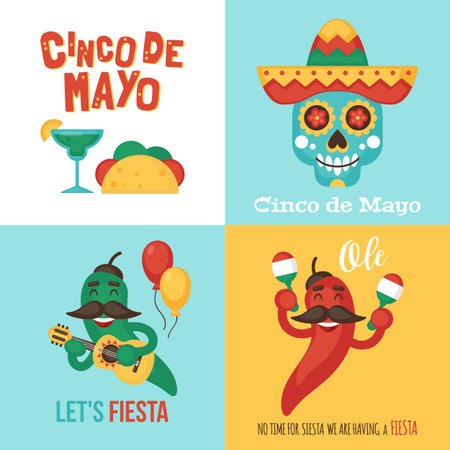 Cinco de Mayo Mexican Holiday banner, poster, party invitation and greeting card design setのイラスト素材