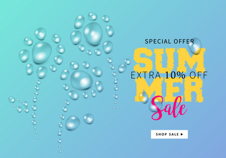 Summer sale banner template for social media and mobile apps with transparent water drops flowers. Vector illustrationのイラスト素材