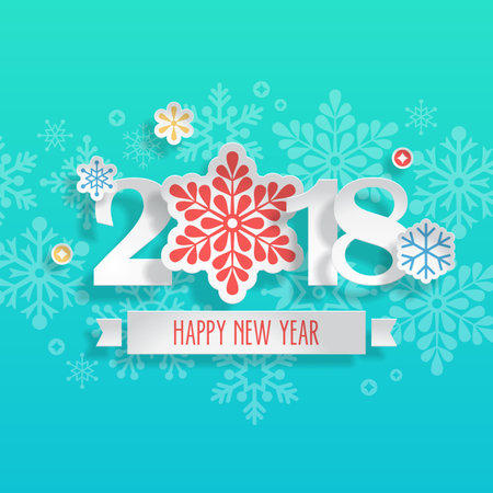 Happy New Year 2018  banner design with paper cut snowflakesのイラスト素材