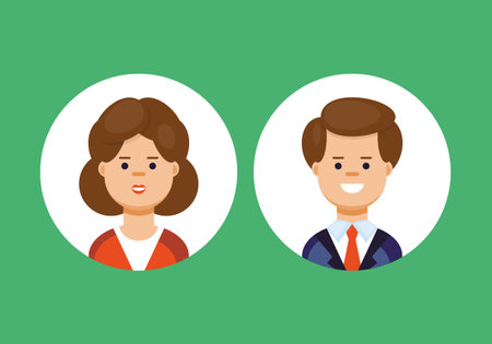 Man and woman avatar flat vector illustration.のイラスト素材