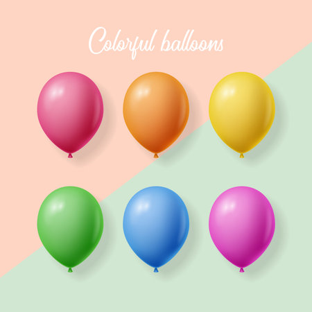 Colorful balloons set for design birthday greeting card, party invitation, carnival celebration. Realistic vector illustration.のイラスト素材
