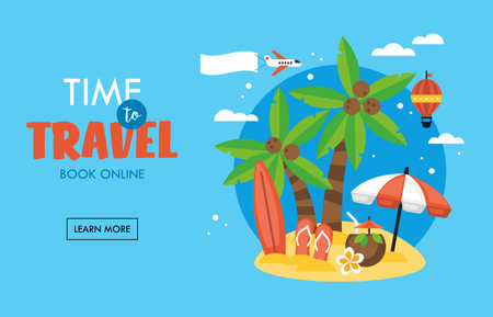 Summer holiday tropical beach vacation concept. Banner designのイラスト素材