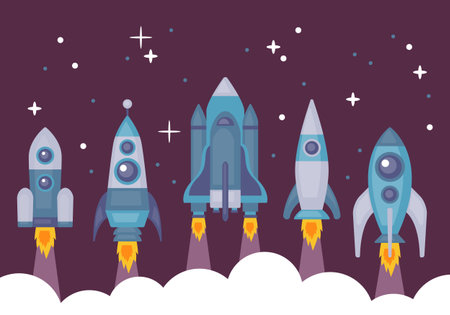 Rocket space background. Start up and development concept. Vector illustrationのイラスト素材