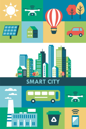 Smart city concept with modern buildings and network connection. Vector illustrationのイラスト素材