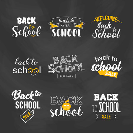 Back to school sale text typography set. Vector illustrationのイラスト素材