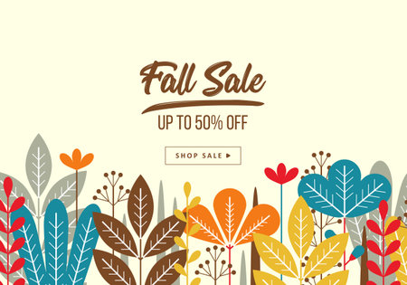 Autumn banner design with fall  leaves and typography. Sale concept. Vector illustrationのイラスト素材