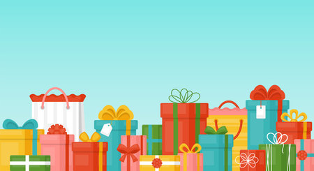 Sale concept with lots of gift boxes. Discount and promotion advertising shopping backgroundのイラスト素材