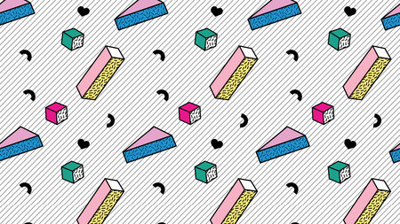 Memphis Background Retro Background With Different Color Figuresの写真素材