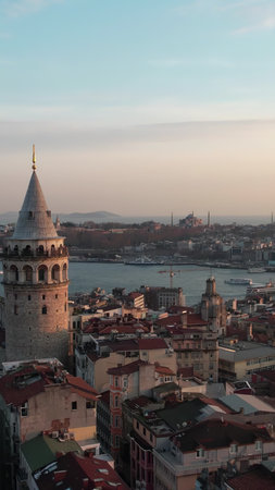 Golden Hour Galata Towerの写真素材