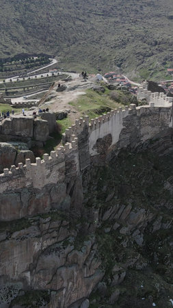Imposing castle ruins aerial drone