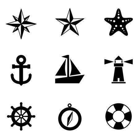 Nautical Icons - A set of 9 nautical-themed icons   Each icon is a separate group のイラスト素材