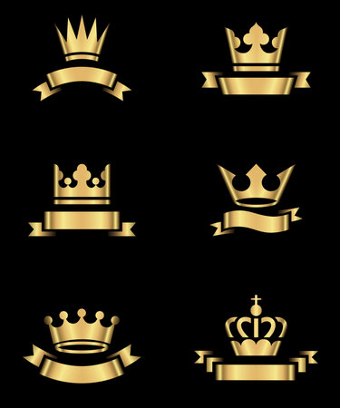 Gold Crowns and Banners - Colors are global, so they can be changed easily.  Each element is grouped individually for easy editing.のイラスト素材