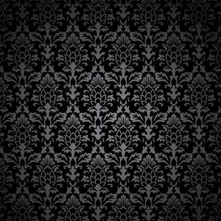 Black Damask Pattern - Vector Seamless Pattern.  Colors are easily edited.のイラスト素材