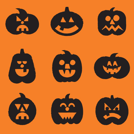 Halloween Pumpkins Set - File is layered, and colors are global swatches for easy editinのイラスト素材