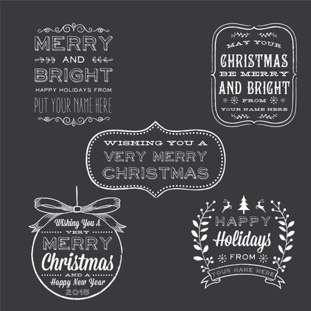Holiday Chalkboard Greetings - Christmas and New Year\'s Holiday greetings. Each label is grouped for easy editing. Use these overlays to create your own customized greeting cards.のイラスト素材