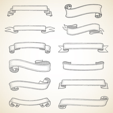 Vintage Banners Set - Each object is grouped for easy editing.のイラスト素材