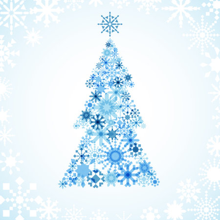 Snowflake Christmas Tree - Christmas tree design on gradient background.  Each snowflake is grouped individually for easy editing.のイラスト素材