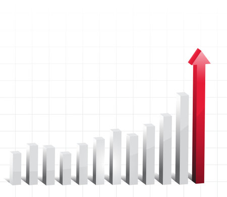 Vector Graph - Vector 3D graph showing an increase and projected growth.  Elements are on separate layers for easy editing.  Colors are global, so they can be modified easily.  Colored using flat colors and simple gradients only.のイラスト素材