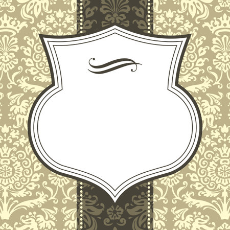 Shield Frame on Damask Background - Shield frame on seamless damask background.  Damask background is behind a clipping mask.  Colors are global, and file is layered for easy editing.のイラスト素材